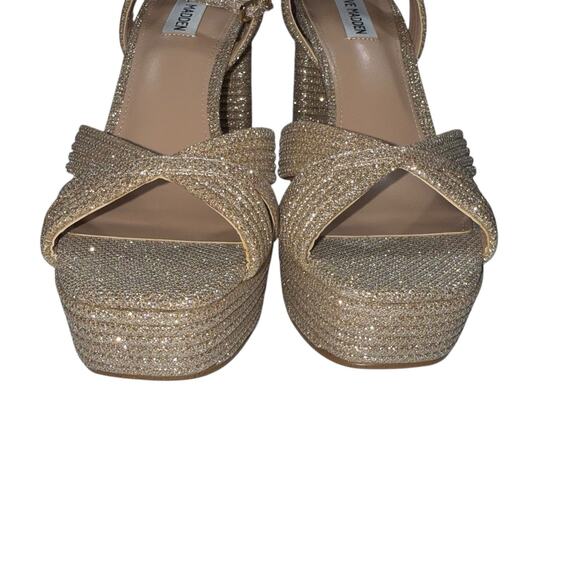 Steve Madden Laurel Women Dress Gold Glitter Ankle Strap Platform sandals SZ/8.5 - Picture 6 of 15